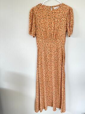 Faithfull the Brand Floral Orange Beline Midi Dress (XS)
